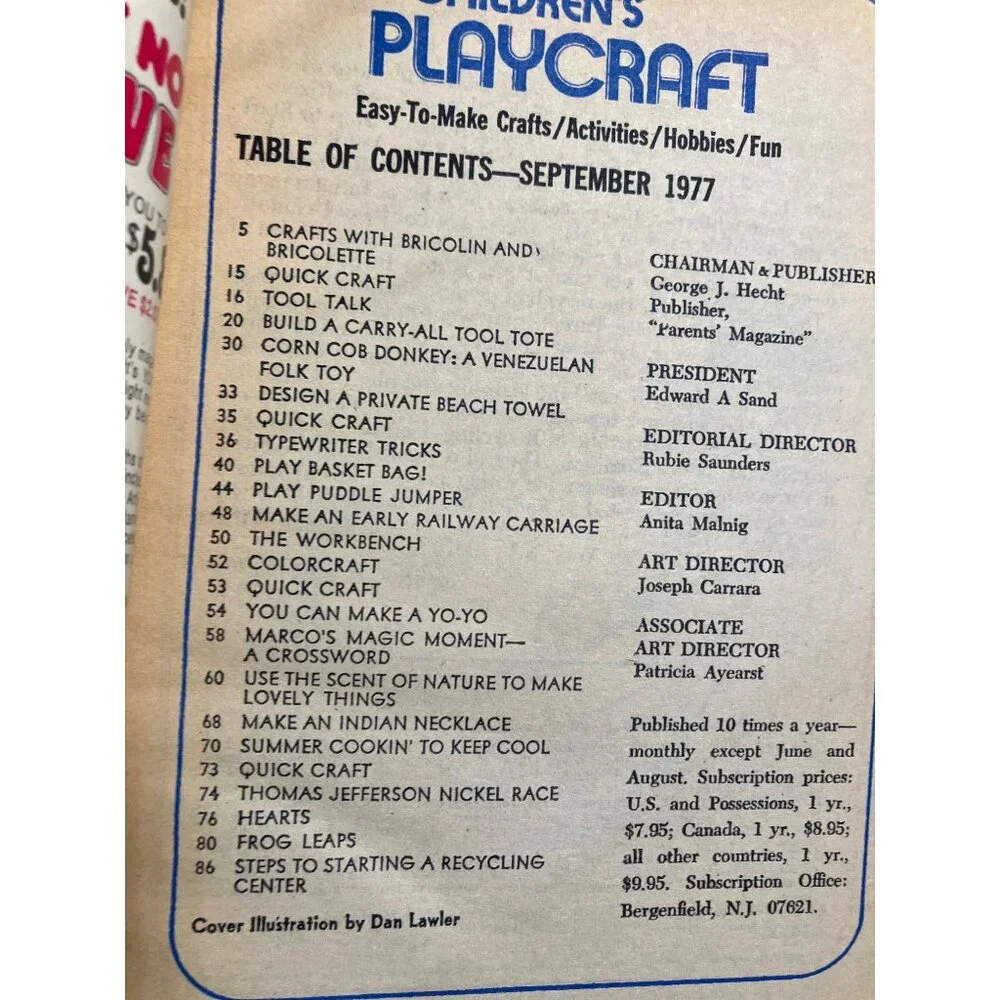 Childrens  Playcraft Magazine Vintage Sept 1977 Issue